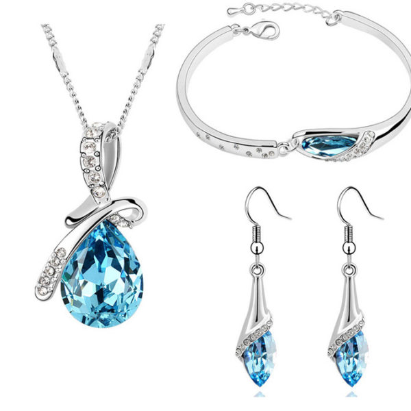 Crystal Jewelry Sets Pendants & Necklaces Stud Earring Bracelet Bangles Silver Chain Plated For Women