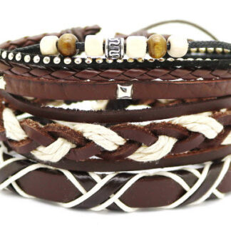 4 piece men's leather bracelet multi-layer bead bracelet casual