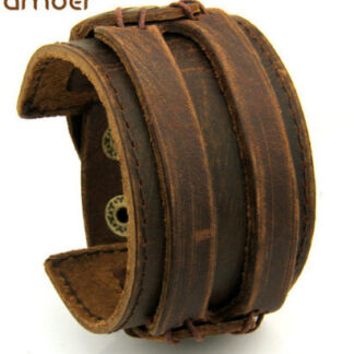 Wide/Thick men's leather bracelet multi-layer bead bracelet casual (brown)